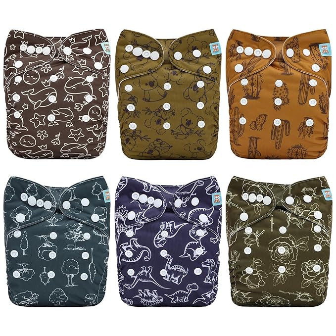 ALVABABY 6 Pack Cloth Diaper with 12 Inserts One Size Adjustable Washable Reusable Diaper Cover for Baby Girls and Boys