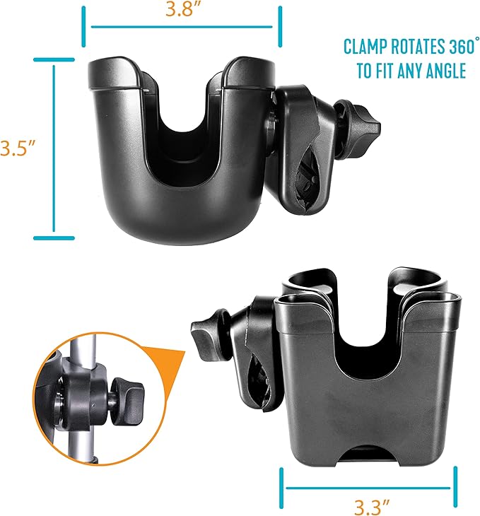 Stander Universal Cup Holder Accessory, Adjustable Drink and Phone Storage Compartment for Walkers, Rollators, Strollers, Wheelchairs, and Scooters, Black