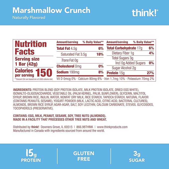Think! High Protein Crispy Squares Marshmallow Crunch Treat (10 Pack)