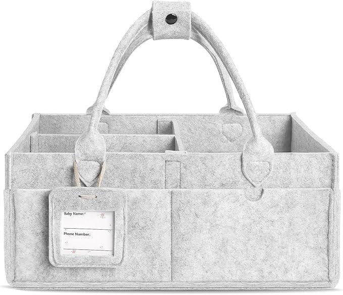 GEMII Diaper Caddy Organizer - Large Baby Caddy Organizer with Handle for Newborn Essentials Boy or Girl (Gray, Large)