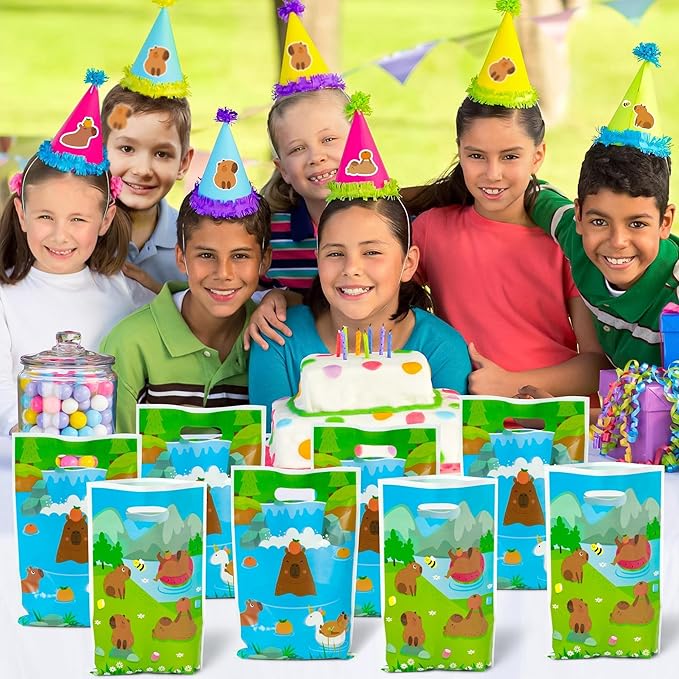 Capybara Party Favor Bags - 50Pcs Capybara Patterns Goody Candy Treat Gifts Bags, Cute Animals Themed Party Favors Supplies Decorations for Kids Boys Girls Birthday Baby Shower Animals Events