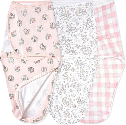 aden + anais Essentials Easy Swaddle Wrap Quick Change with Bottom Zipper, Snug Cotton Knit Baby Wrap Swaddle Blanket for Newborns, TOG 1.0, 3-Pack, Disney Princess, 0-3 Months, Small/Medium