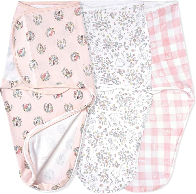 aden + anais Essentials Easy Swaddle Wrap Quick Change with Bottom Zipper, Snug Cotton Knit Baby Wrap Swaddle Blanket for Newborns, TOG 1.0, 3-Pack, Disney Princess, 0-3 Months, Small/Medium