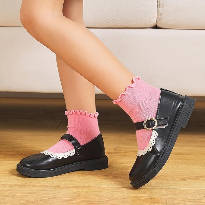 6 Pairs Toddler Ruffle Socks for Girls - Baby Grip Socks with Non-Slip, Cute Grippy Frilly Design