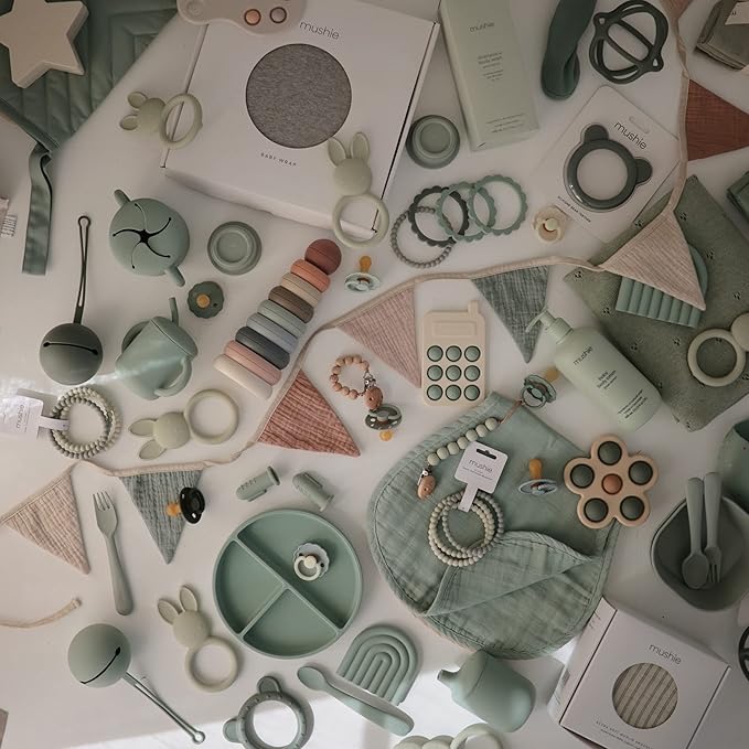 mushie Silicone Baby Teether Toy | Bear (Dried Thyme)