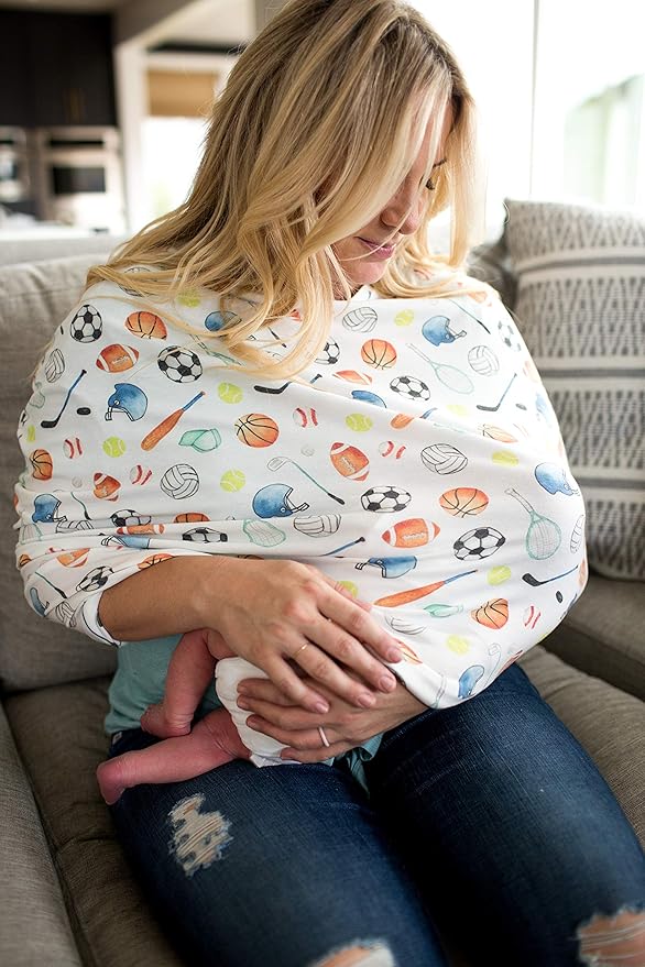 Baby Car Seat Cover Canopy and Nursing Cover Multi-Use Stretchy 5 in 1 Gift Varsity by Copper Pearl