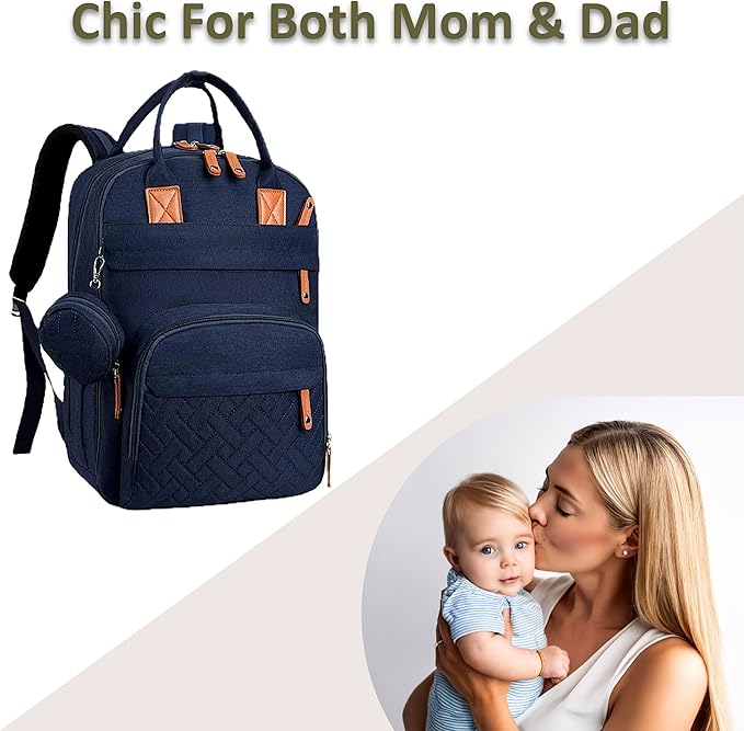 Baby Diaper Bag Backpack - Large Bag for Boys & Girls, with Changing Pad & Pacifier Case, Large Capacity with Insulated Pockets, Waterproof, with Stroller Straps, Unisex - Navy Blue