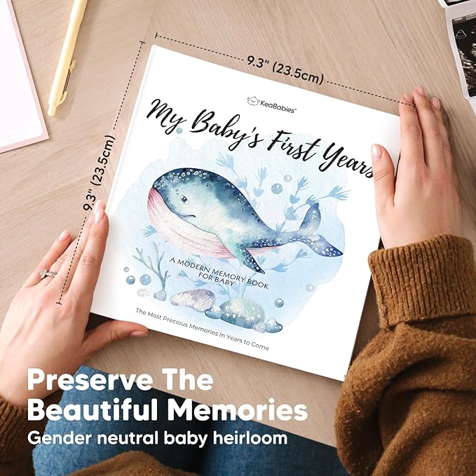 First 5 Years Baby Memory Book Girl, Boy - 90 Pages Hardcover First Year Milestone Keepsake Book, Newborn Scrapbook for New Parents, Minimalist Photo Album Journal, Gift for Baby Shower (SeaWorld)