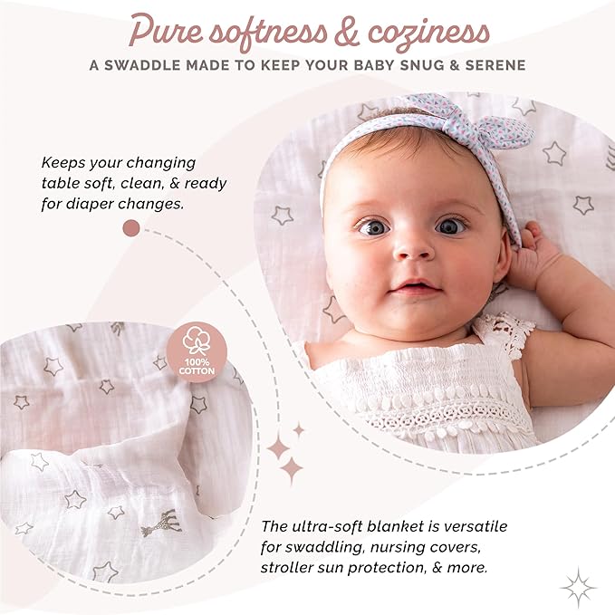 Sophie la girafe Tenderness Creation Birth Set #2 | Handcrafted for 60 Years in France | Gift Set Includes Gift Bag, Card, Sophie la girafe & 100% Cotton Swaddle