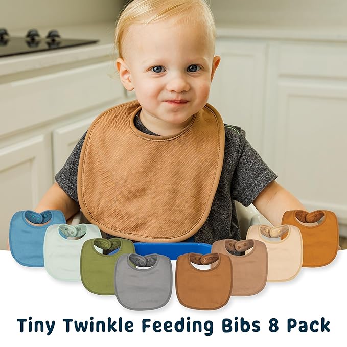 Tiny Twinkle 8 Pack Baby Food Bibs for Eating - Waterproof & Absorbent 6-12 Months Infant Bibs, OEKO-TEX Certified Drooling Bibs for Baby Led Weaning(Boy Set 8-Pack)