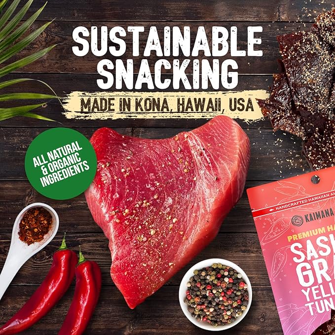 Kaimana Ahi Tuna Jerky, Hawaiian Chili Pepper, 2 Ounce, Wild Caught, High in Omega 3, All Natural, Made in the USA