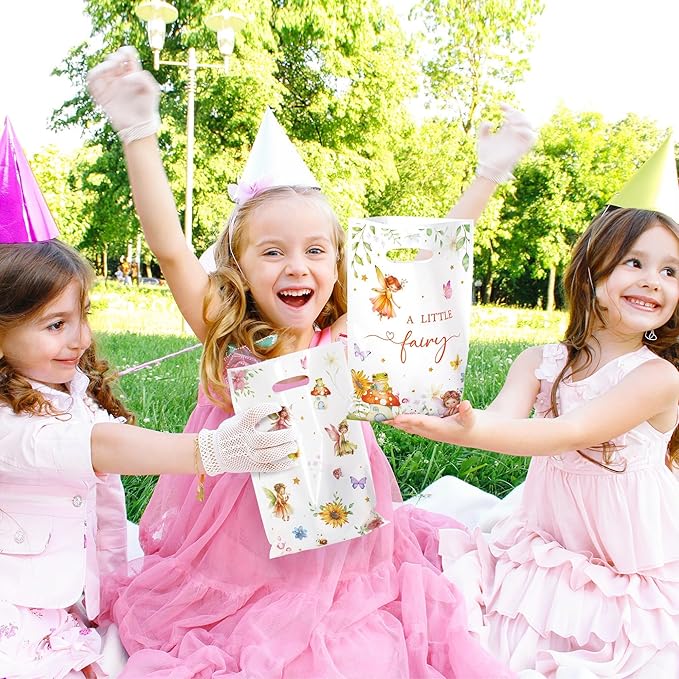 Fairy Party Favor Bags - 50Pcs A Little Fairy Goody Candy Treat Gifts Bags, Watercolor Floral Girls Themed Party Decorations for Kids Baby Girls Birthday Baby Shower Garden Events Supplies