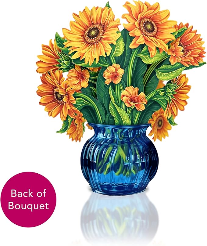 Freshcut Paper Pop Up Cards, Sunflowers, 12 Inch Life Sized Forever Flower Bouquet 3D Popup Greeting Card, Birthday Cards, Get Well Gifts, Blank Notecard & Envelope