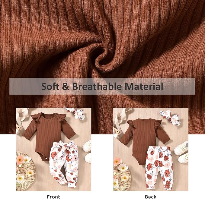 Aalizzwell Preemie Newborn Infant Baby Girls Clothes Ribbed Romper Bodysuit Pants Set Fall Winter Outfits
