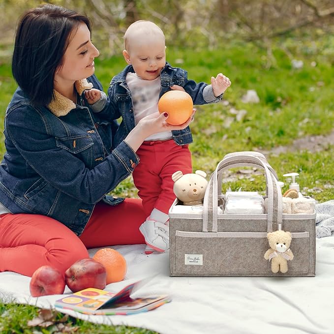 PeraBella Diaper Caddy Organizer with Handle, Baby Shower Gifts Basket Bag, Registry Search Must Haves Items, Nursery Storage Organizer for Newborn Girl Boy, Baby Bag Essentials, Car Diaper Caddy Cart