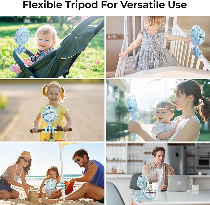 Misting Baby Stroller Fan, 4000mAh Rechargeable Battery Operated, 270°Pivoting, 15H Cooling,50ml Portable Water Sprayer Misting Fan with Flexible Tripod Clip on Car Seat Crib Treadmill Bunk Bed