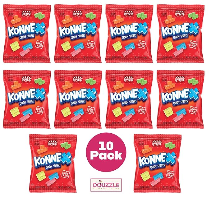 DOUzzle Back To School Konnex Candy Shapes, Edible Building Blocks (10 Count, 1 Pack) Individually Wrapped, Party Favor, Goodie Bag & Pinata Filler - Kosher Parve