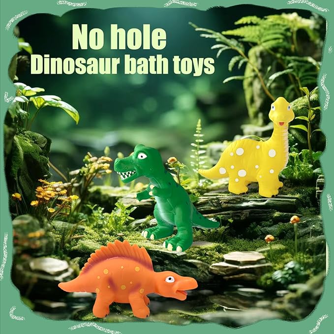 Dinosaurs for Toddlers 1-3 No Hole Dinosaur Bath Toys for 6-18 Months - 3Pcs Bath Toys with Storage Bag - Dino Bath Toy 1-4 Year Old Kids Gifts
