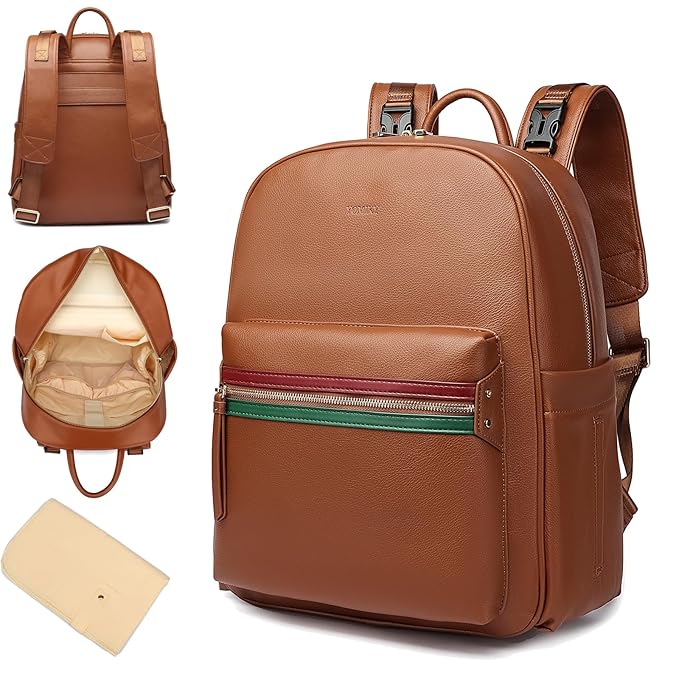 Leather Diaper Bag Backpack for Women with Multiple Pockets,Laptop Compartment and Changing Pad.