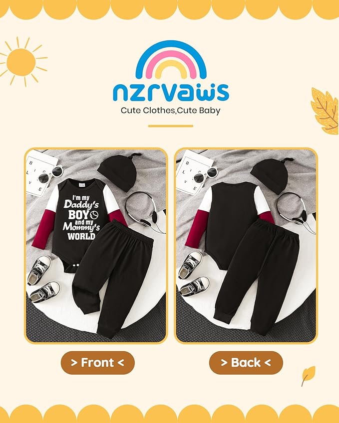 NZRVAWS Newborn Baby Boy Clothes Outfits Letter Prined Romper Pants Set Infant Baby Boy Clothing 0 3 6 9 12 18 Months