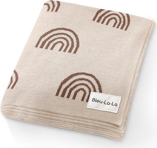 Baby Blanket for Girls and Boys - 100% Cotton Buttery Soft Cozy Receiving Swaddle Stroller Blanket for Shower Gift Registry for Newborns, Infants, Toddlers (Rainbow - Taupe)