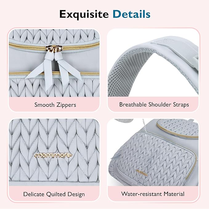 mommore Diaper Bag Small Diaper Backpack Stylish Baby Travel Backpacks with Insulated Pockets, Changing Pad, Stroller Straps