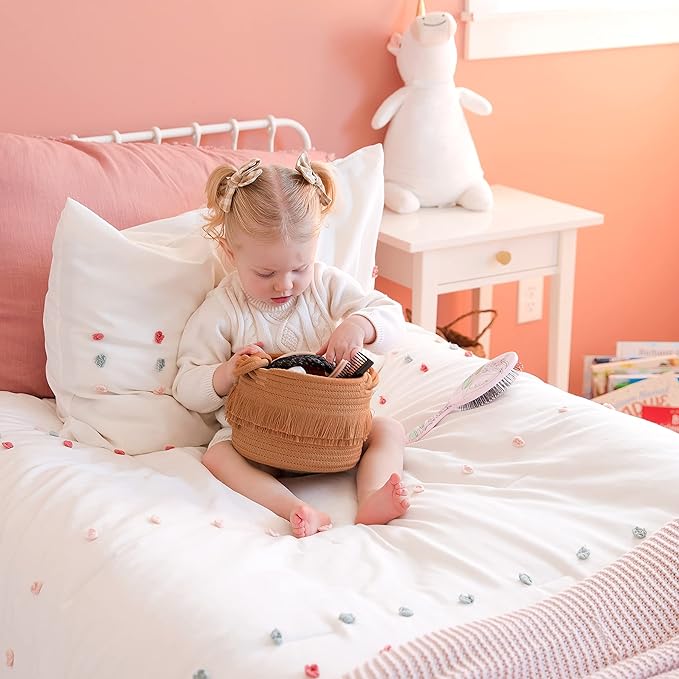 NaturalCozy 3-Piece Boho Decor Storage Basket Set – Cotton Rope Woven Baskets for Organizing! Small Basket for Baby Stuff, Baby Shower, Gift Basket, Nursery Baby Basket, Planter, Toy Basket, Shelves