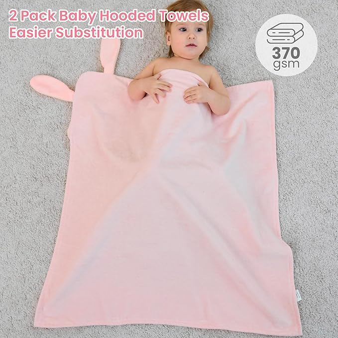 Mooreeke 2 Pack Toddler Towels - 100% Cotton Toddler Hooded Towels - Soft Baby Bath Towel with Hood for Newborn - Comfort Towel for Baby Girls and Boys - Animal Shaped (Dinosaur & Bunny)