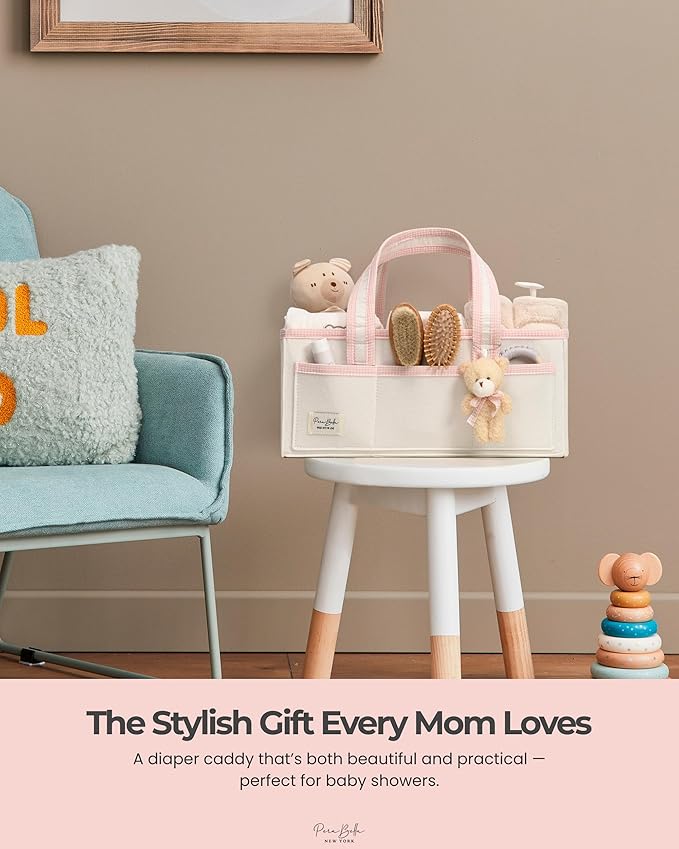 PeraBella XL Diaper Caddy Organizer With Handle, Baby Shower Gifts Basket Bag, Registry Search Must Haves Items, Newborn Girl Boy Nursery Storage Organizer, Baby Bag Essentials, Car Diaper Caddy Cart