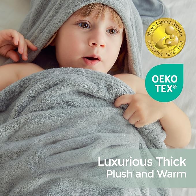 Momcozy Hooded Baby Towels-Visualize Health Label - Soft & Absorbent Coral Fleece Towel for Comfort & Warm - Bath Essential or Shower Gift for Newborn, Toddler and Kids (Large 28 x 55 Inch, 2 Pack)