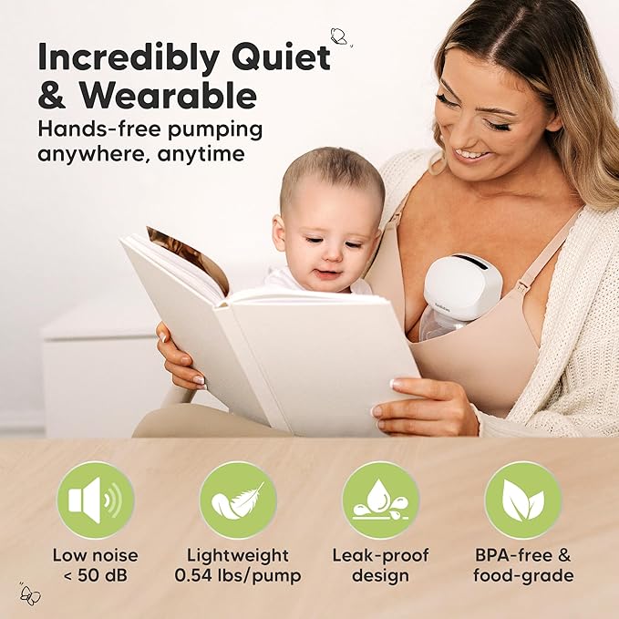 KeaBabies Hands Free Breast Pump Wearable, Portable - With Full Set Soft Silicone Flange Inserts, 3 Modes & 9 Strong Suction Levels, Pulse S10 Pro Quiet Double Electric Breastfeeding Pumps, 2-PK (Zen)