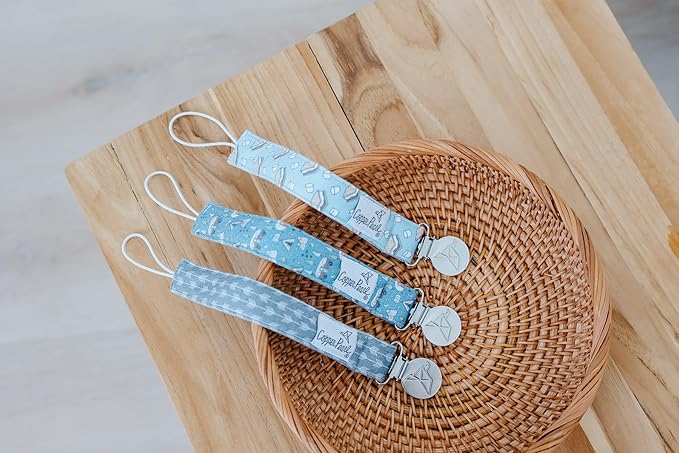 Copper Pearl Pacifier Clip 3-Pack: Premium Knit Binky Clips for Baby Girls and Boys - Stylish Stainless Steel Pacifier Holder Clip - Baby Pacifier Clips for No More Floor Drops - Bridger