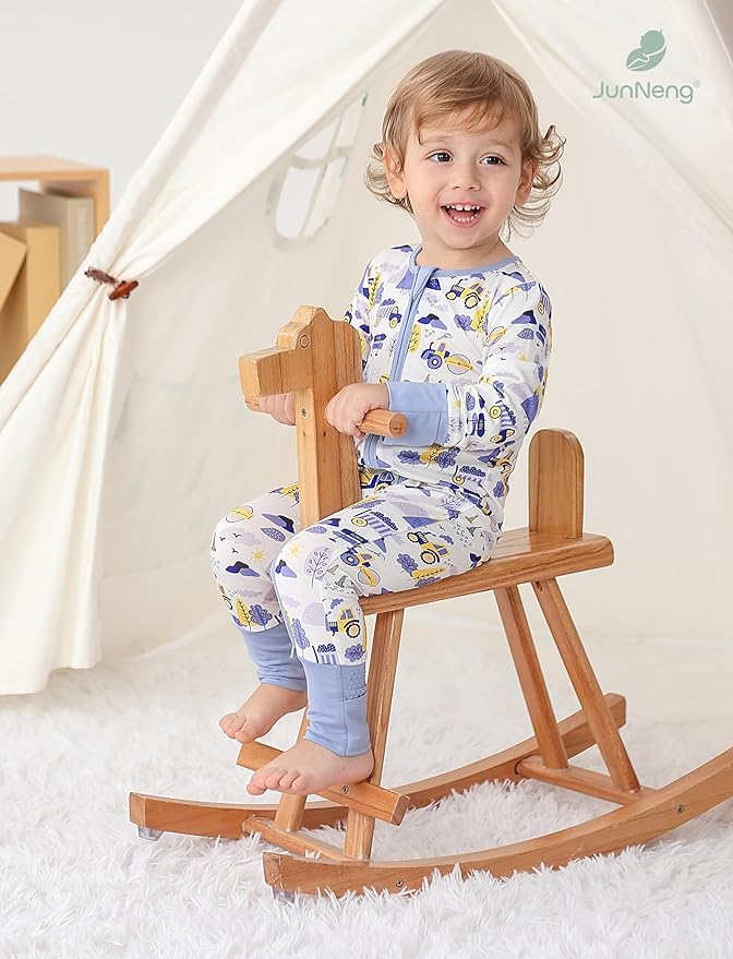 JunNeng Viscose from Bamboo Baby Boy Sleeper with Mitten Cuffs, Footless Soft Zippy Pajamas, Sleep N' Play Romper 0-18 Months