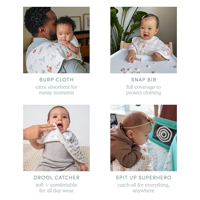 aden + anais Essentials Baby Burpy Baby Bib, 100% Cotton Muslin, Soft Absorbent 4 Layers, Multi-Use Burp Cloth and Bib, 22.5” X 11”, Single, Dino Jungle