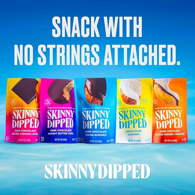 SkinnyDipped Caramel Peanut Paradise Cups, 2g Sugar per Cup, Gluten Free, Low Carb Snack, 3.2oz Resealable Bags, 6 Count (Pack of 4)