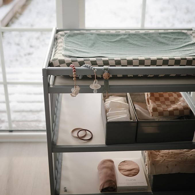 mushie Waterproof Changing Pad Liners | 100% Organic Cotton | Set of 3 (Blush Combo)