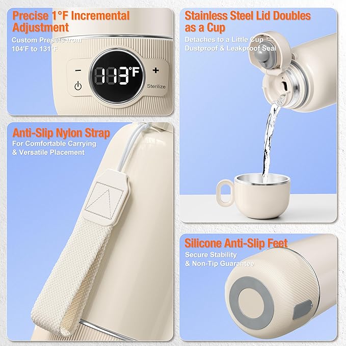 Portable Bottle Warmer for Travel– Warm Baby Formula, breastmilk, or Water, Super Fast Charging Milk Warmer with Precise Temp Control & Long-Lasting Keep Warm, Baby Bottle Warmer for On-The-Go