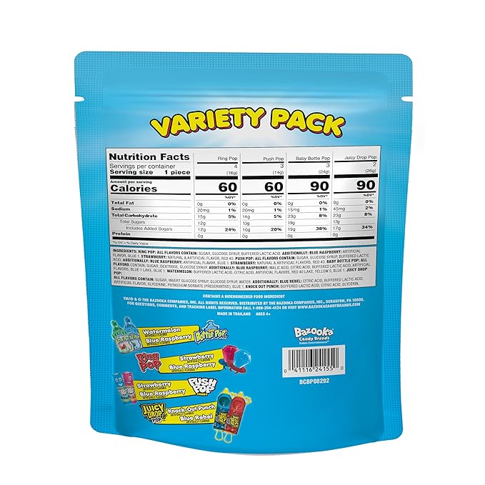 Candy Variety Pack - 12 Count Assorted Lollipops - Ring Pop, Push Pop, Baby Bottle Pop & Juicy Drop - Ideal for Birthdays, Party Favors, Celebrations & Candy Gifts by Bazooka Candy Brands