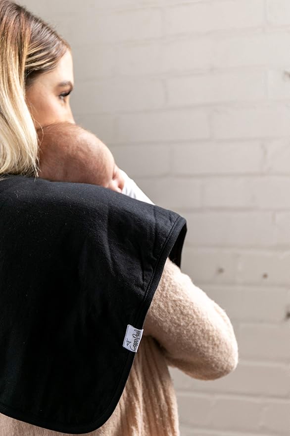 Copper Pearl Premium Baby Burp Cloths - 3-Pack Large Cotton Burp Cloths, Extra Soft Spit Up Rags with 3 Absorbent Layers, Perfect for Baby Boy and Baby Girl Gifts (21" x 10" Size, Black Basics Set)