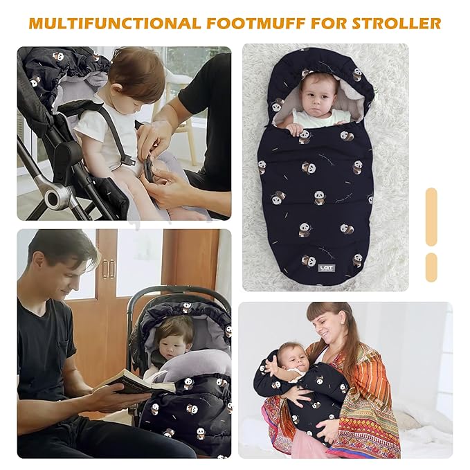 LAT Baby Warm Bunting Bag Universal,Stroller Sleeping Bag Cold Weather,Waterproof Toddler Footmuff(Detachable,Black Panda)
