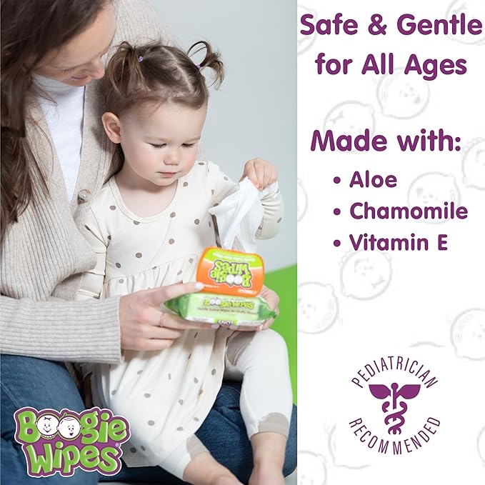 Boogie Wipes Gentle Wet Wipes for Baby and Kids, Face, Hand, Body & Nose, Made with Vitamin E, Aloe, Chamomile and Natural Saline, Fresh Scent, 90 Count