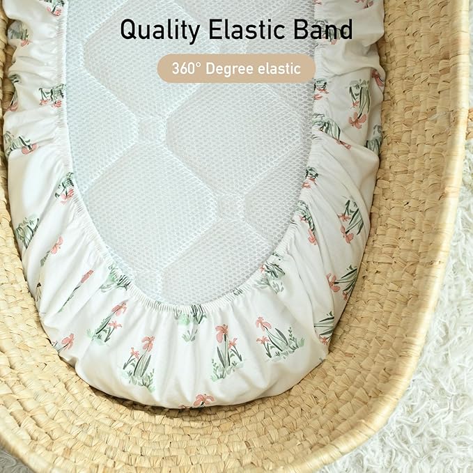 Gllquen Baby Bassinet Sheets 4 Pack, Breathable Cozy Fitted Mattress Sheet, Elastic Travel Crib Fashionable Pattern, Standard Cradle Safe Sheets for Baby Boys Girls 32"x16"(Forest Tale)