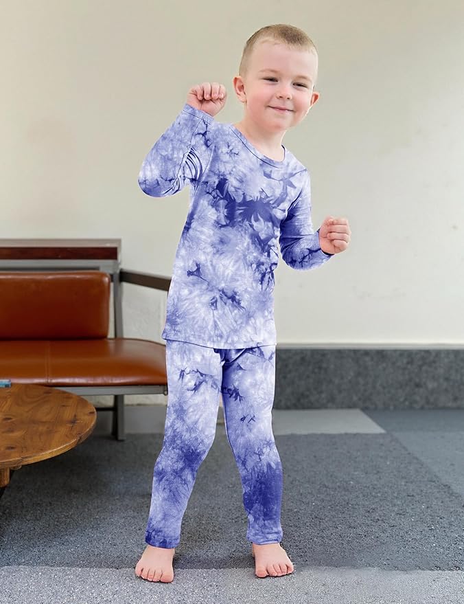 Jimonda Kids Toddler Soft Rayon From Bamboo Pajamas Long Sleeve Boys Girls Sleepwear Outdoor 4pcs Set Tops&Pants Tie Dye Pj