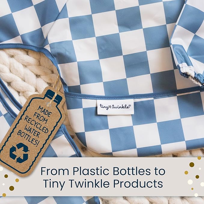 Tiny Twinkle Mess Proof Baby Bibs, 2pk Waterproof Smock Baby Bibs for Eating, Machine Washable Long Sleeve Bibs, Baby Led Weaning, Toddler Bibs, BLW Supplies (Periwinkle Putty, Large 2-4 Years)