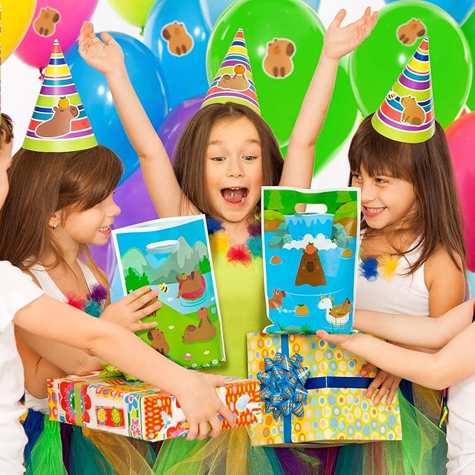 Capybara Party Favor Bags - 50Pcs Capybara Patterns Goody Candy Treat Gifts Bags, Cute Animals Themed Party Favors Supplies Decorations for Kids Boys Girls Birthday Baby Shower Animals Events