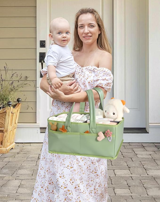 URMYWO Diaper Caddy Organizer - Waterproof Baby Diaper Caddy with Handle,Portable Nursery Organizer Storage Basket for Newborn Essentials, Baby Registry Must Have Shower Gift for Home and Travel, PU
