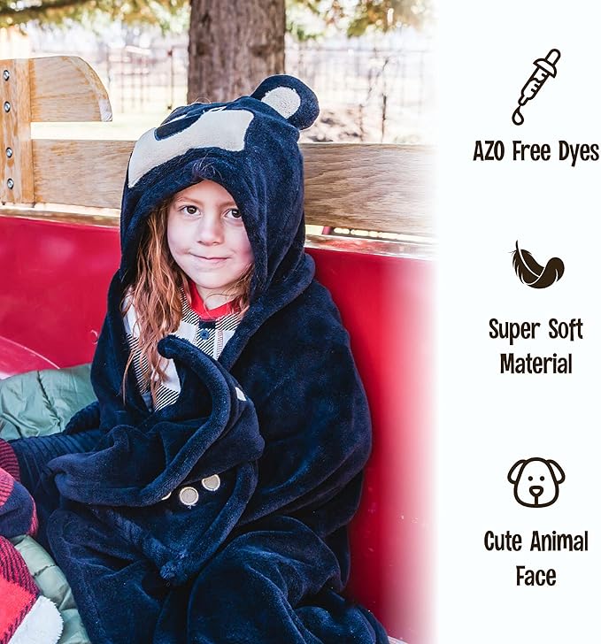 Lazy One Wearable Hooded Blanket for Kids, Animal Hooded Blanket (Bear)
