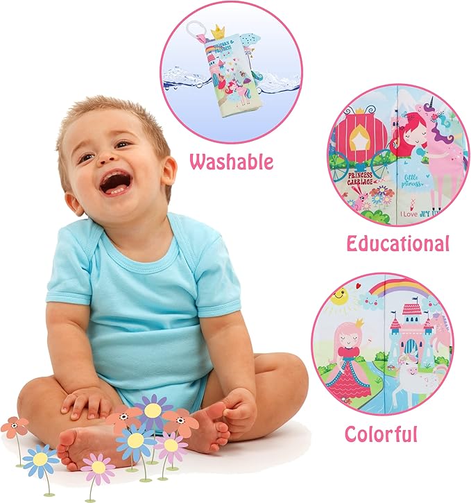 Unicorn Baby Books 0-6 Months Toys 6 to 12 Months, Touch Feel Cloth Crinkle Books for Babies,Infants, Soft Sensory Stroller Toys Baby Gifts Shower Items, Chweing Book, Easter Gift-Princess
