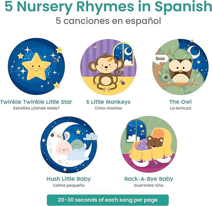 Binibi Spanish Musical Book for Toddlers 1-3 Estrellita ยฟDรณnde Estรกs? & Other Nursery Rhymes | Spanish Learning for Kids | Bilingual Children's Sound Book | Libro en espaรฑol para bebรฉs