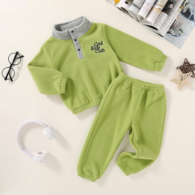 YOUNGER TREE Toddler Boy Girl Clothes Fleece Fall Winter Outfit Baby Long Sleeve Button Sweatshirt and Pants Sweatsuits Set